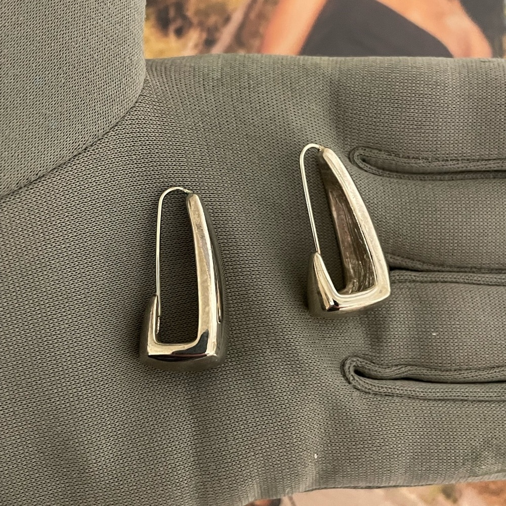 Vintage 90s Silver-tone Drop Modern Pierced Earrings - Picture 9 of 12